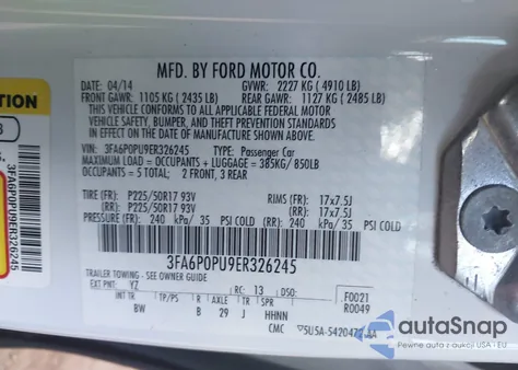 2014 Ford Fusion Energi Se Luxury from USA, damaged, VIN 3FA6P0PU9ER326245